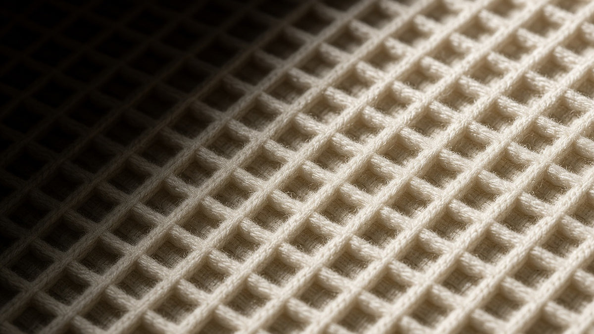 Macro close-up of Kensho cotton waffle weave
